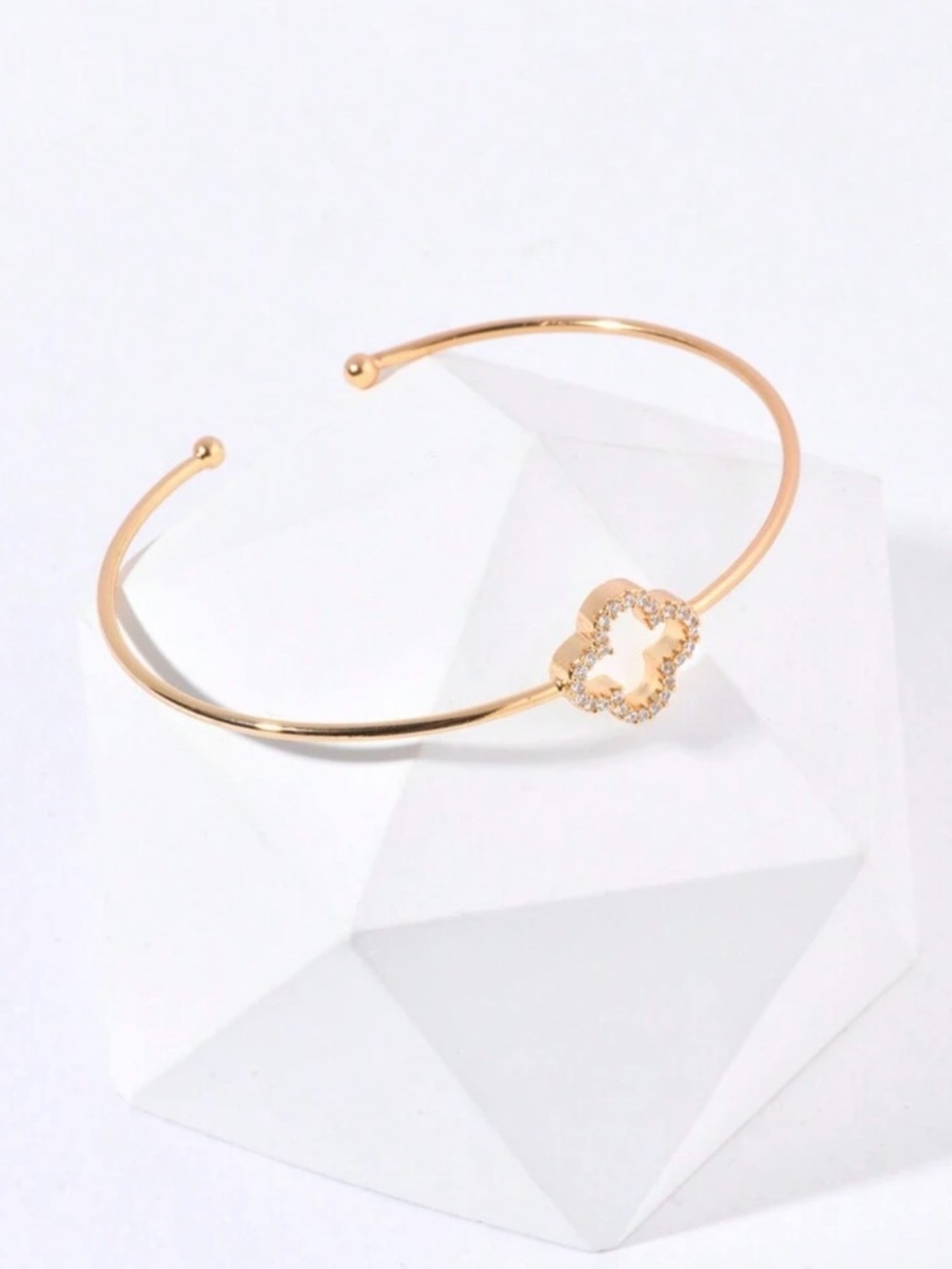Gold Clover Halo Open Bangle Bracelet - Women